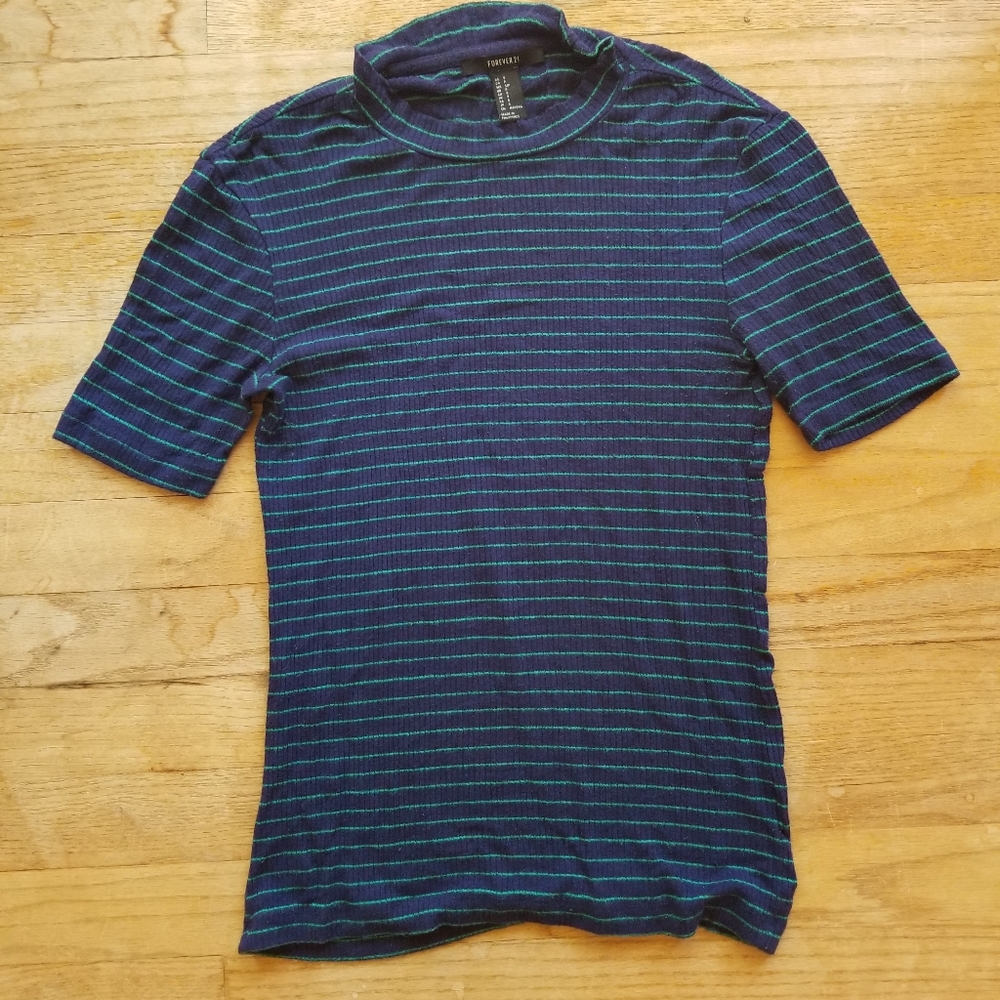 Forever 21 Ribbed Blue and Green Top